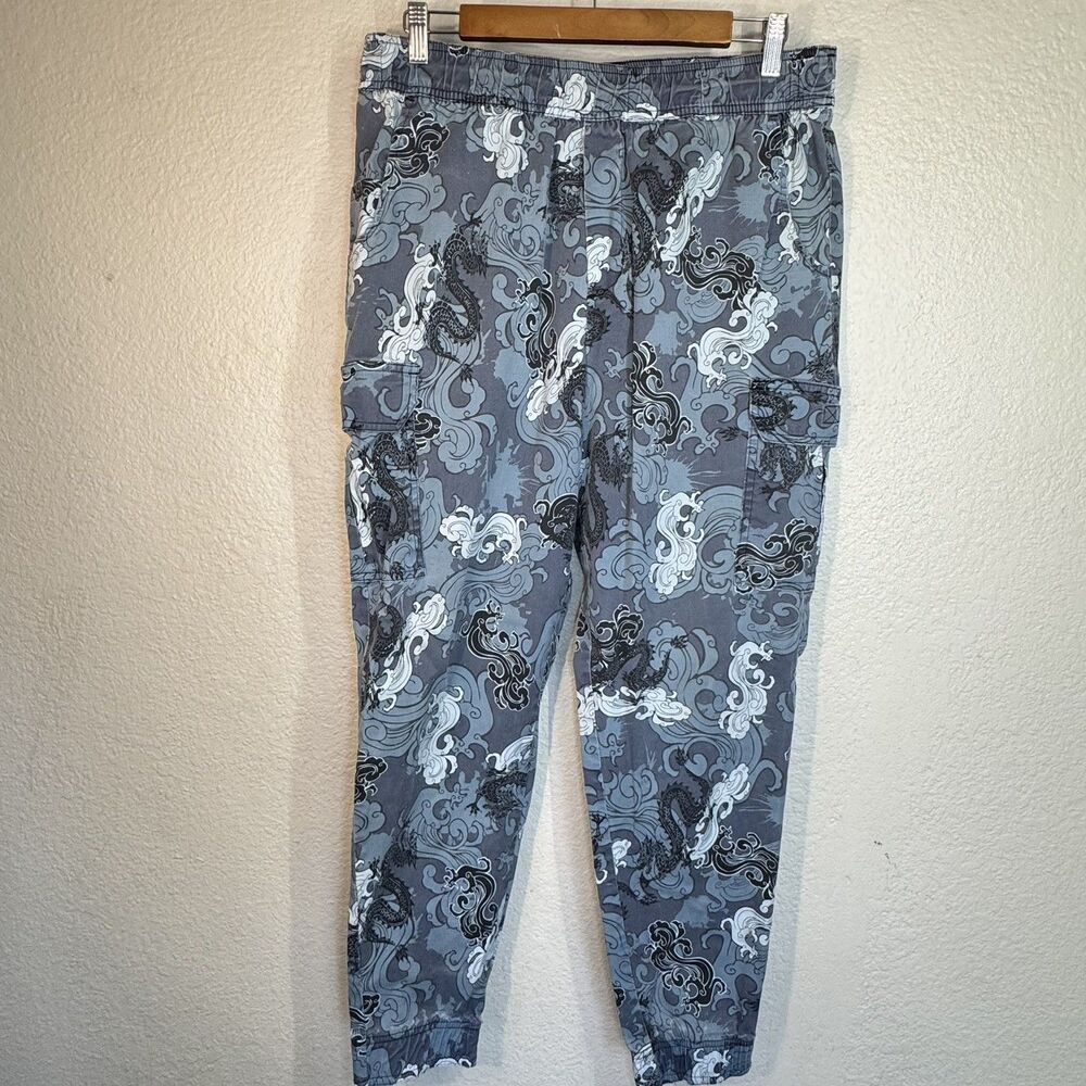Chef 360 Pants Dragon Print Cotton Elastic Waist Cargo Utility Culinary Size L
